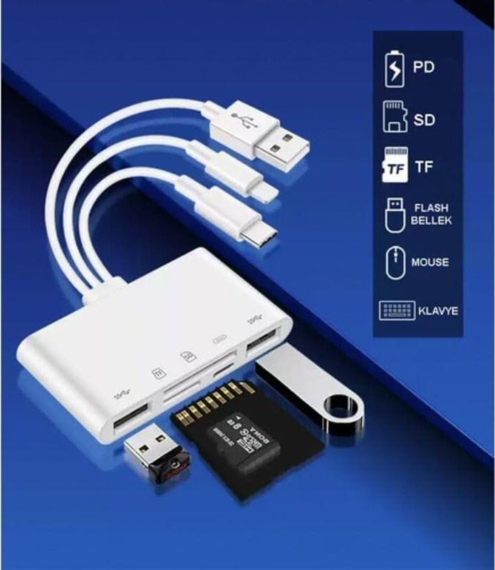 Die Grup Daytona NK1032 Pro Type-C Lightning Usb-A To 2x Usb3.0 Sd Tf Pd Kart Okuyucu Çevirici Hub Adaptör görsel 2