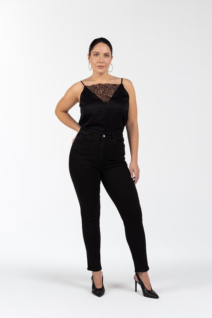 Luokk Stary Yüksek Bel Pamuklu Büyük Beden Skinny Jean Siyah