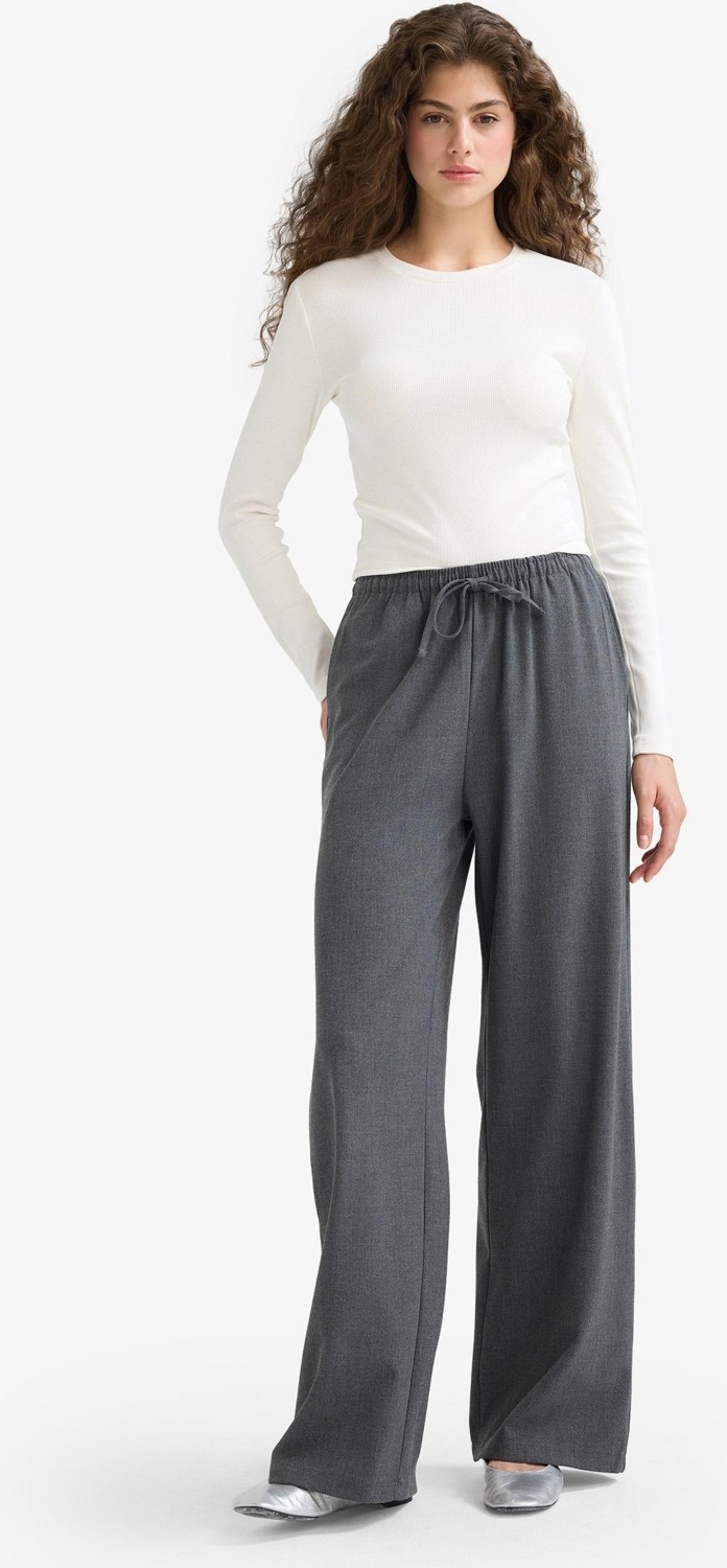 DeFacto Wide Leg Beli Lastikli Bağcıklı Cepli Kumaş Palazzo Pantolon C1428AX25AU