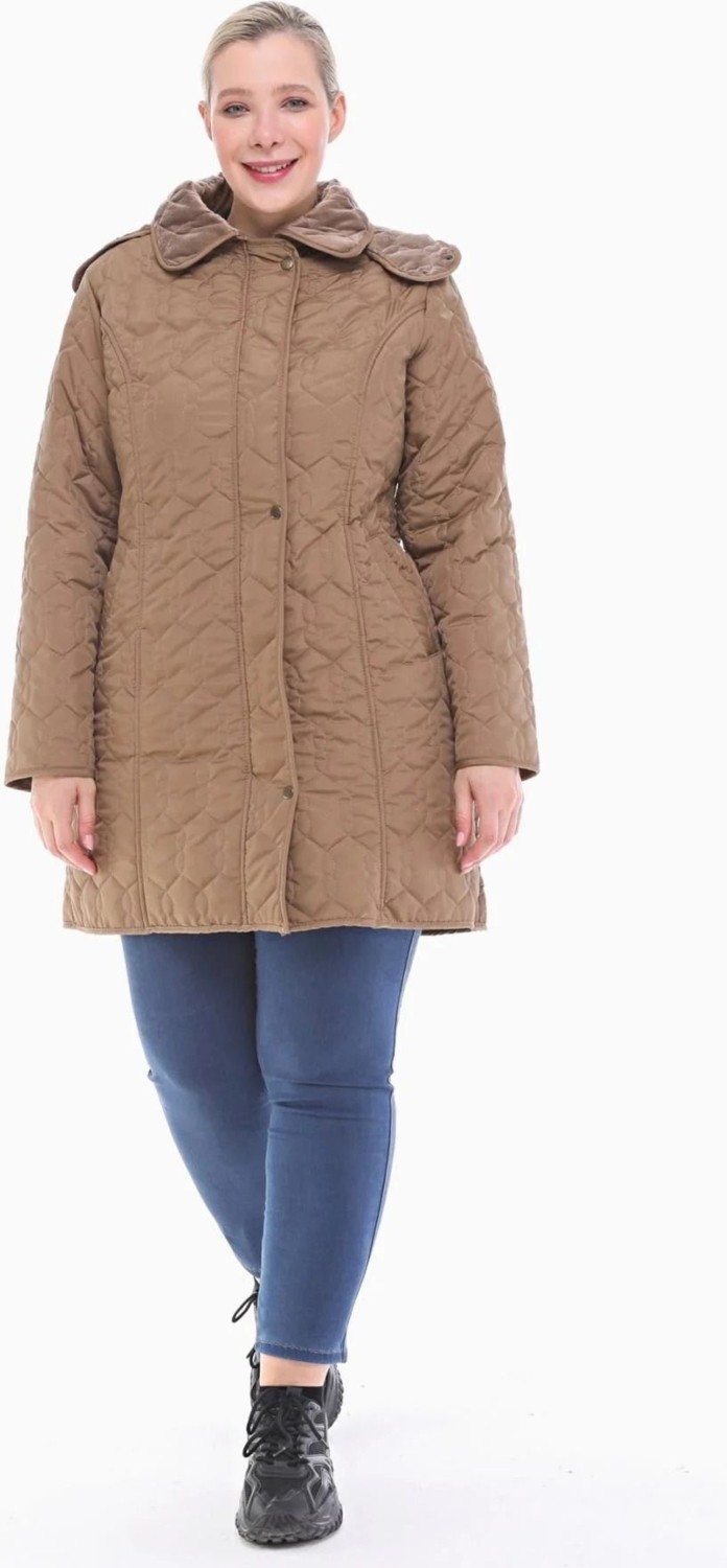 TUTveAL Collection Suya Dayanıklı Mont, Büyük Beden Kapitone, Kürklü Mont, Kaban, Kışlık Mont