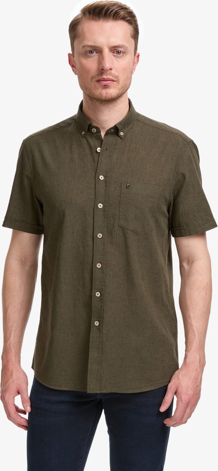 Pierre Cardin Erkek Lacivert Keten Karışımlı Regular Fit Kısa Kollu Gömlek 50325340-VR033
