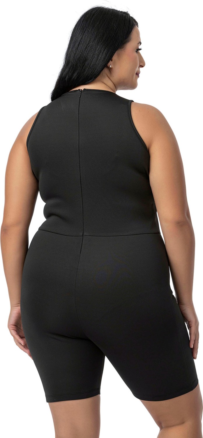 Disentis Modest Büyük Beden Siyah Kısa Taytlı Tulum Polyester Kumaş ile Slim Fit Tasarım görsel 3