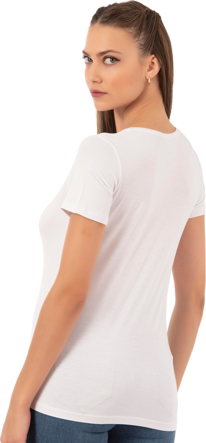 Özkan Underwear Özkan 26976 Kadın Viskon Kısa Kollu Yuvarlak Yaka T-Shirt görsel 2