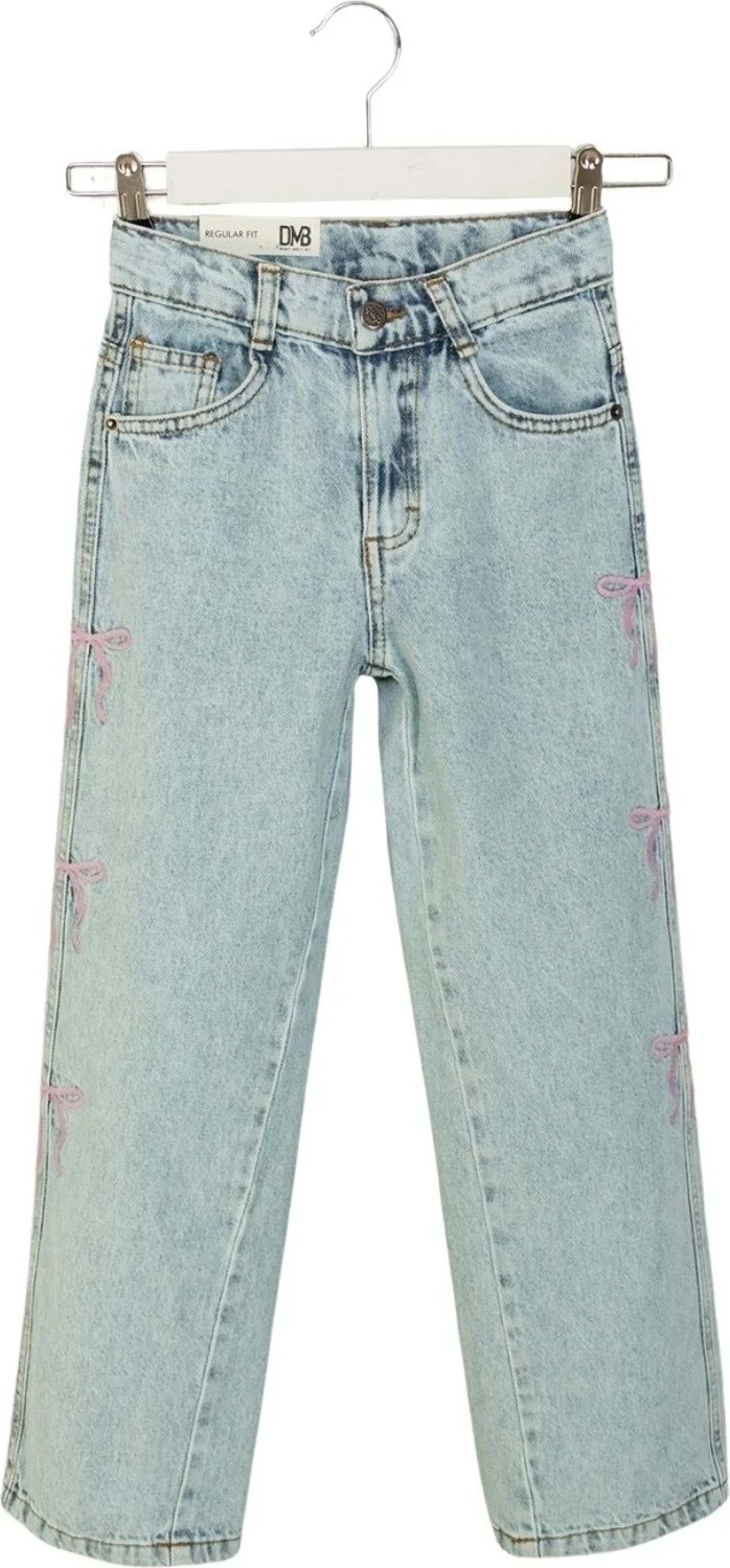 Waka Waka Kids Store Pembe Kurdele Işlemeli Açık Mavi Kız Çocuk Kot Pantolon