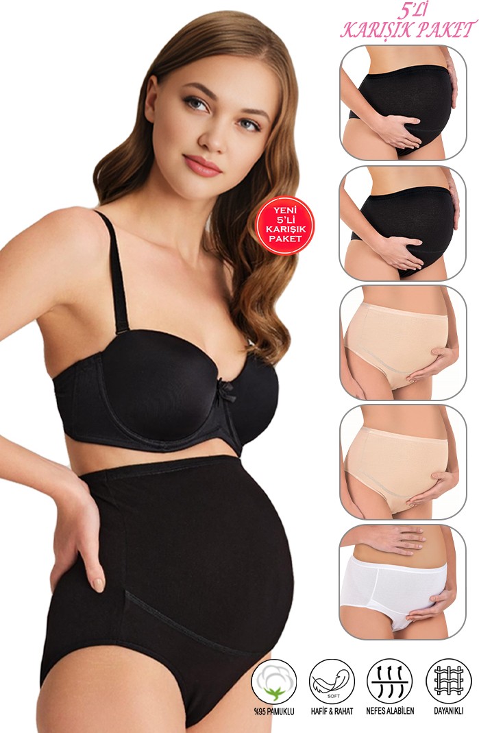 Özkan Underwear Özkan 23582 5'li Paket Kadın Pamuklu Likralı Süprem Hamile Lohusa Yüksek Bel Bato Külot
