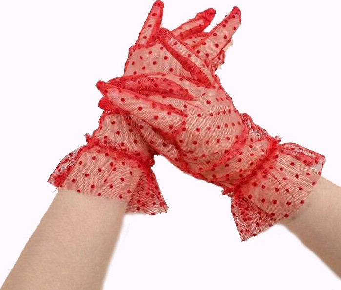 TeknoKapsül Kısa Boy Güpürlü Kırmızı Puantiyeli Tül Eldiven Kırmızı Renk (5643) görsel 2