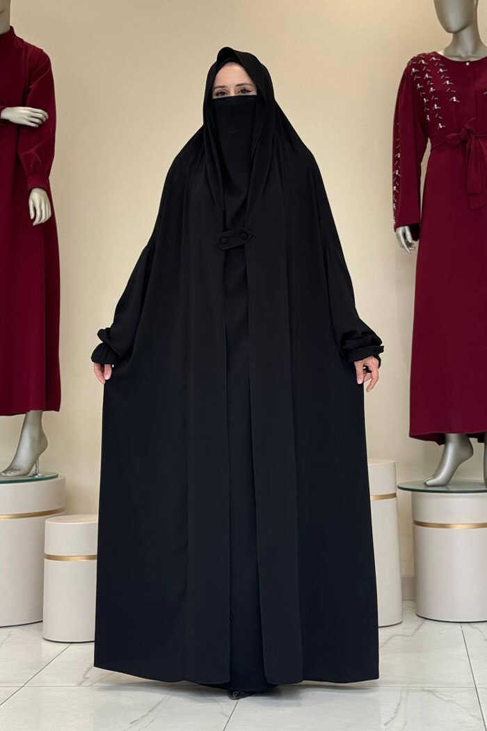 Bym Fashion Kendinden Peçeli Sufleli Cilbab 6032 Siyah görsel 6