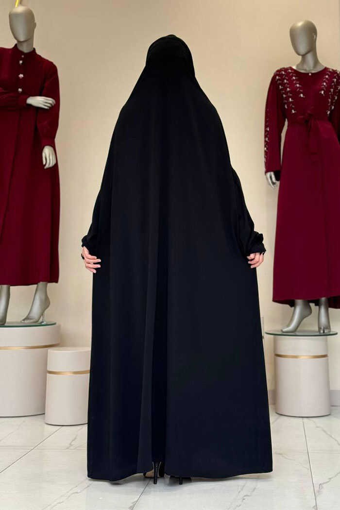 Bym Fashion Kendinden Peçeli Sufleli Cilbab 6032 Siyah görsel 7