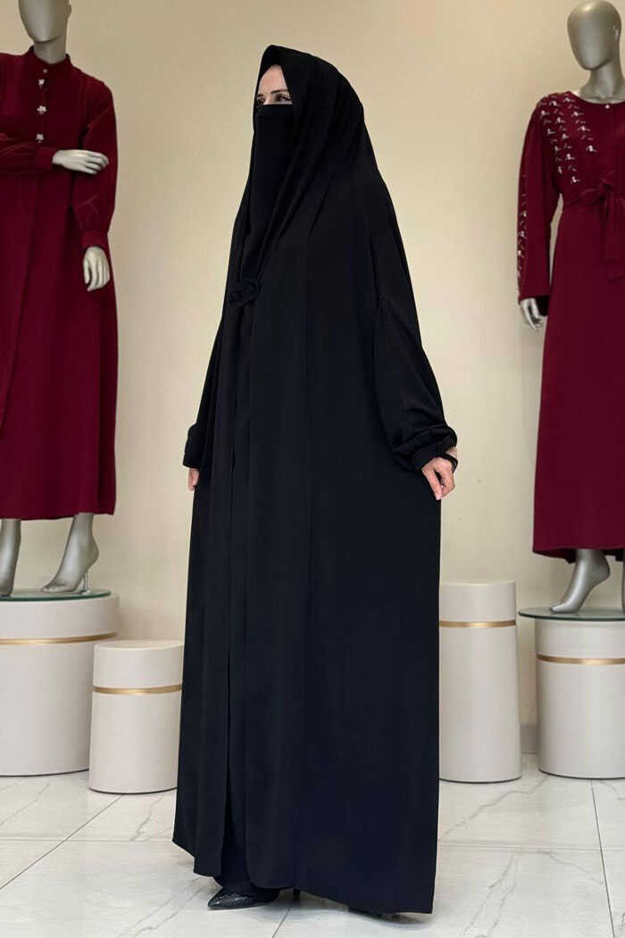 Bym Fashion Kendinden Peçeli Sufleli Cilbab 6032 Siyah görsel 8