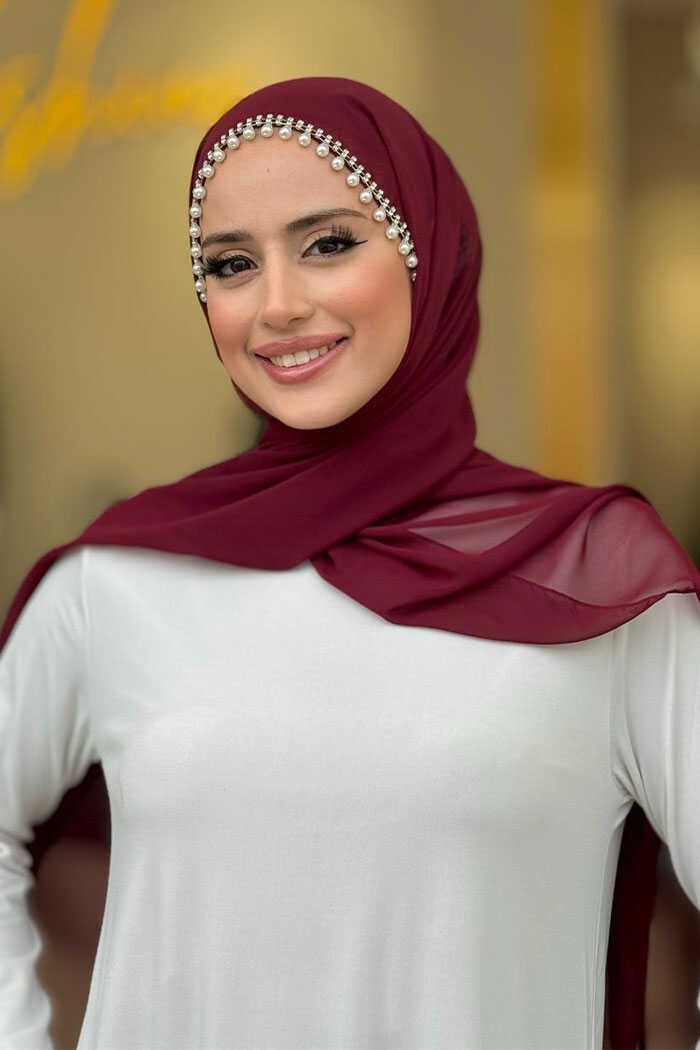 Bym Fashion Incili Şal 2028 Bordo