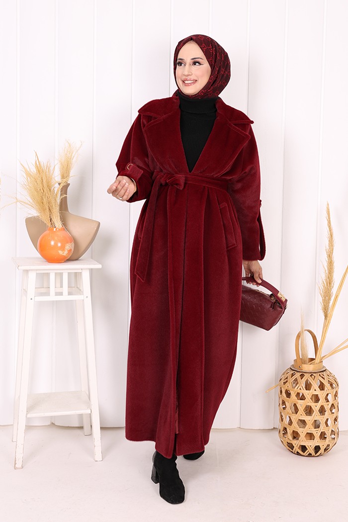Bym Fashion Kuşaklı Kaban 70058 Mor görsel 2