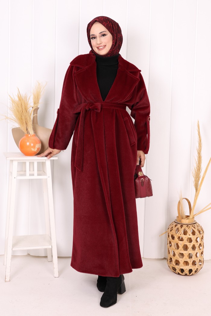 Bym Fashion Kuşaklı Kaban 70058 Mor görsel 3