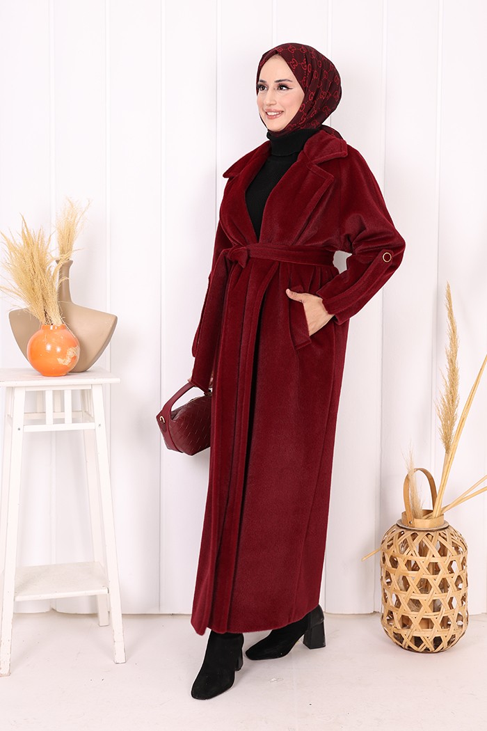 Bym Fashion Kuşaklı Kaban 70058 Mor görsel 4