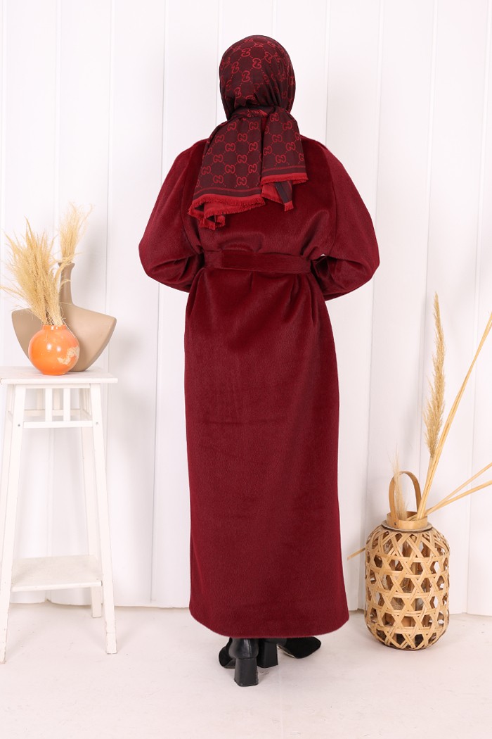 Bym Fashion Kuşaklı Kaban 70058 Mor görsel 5