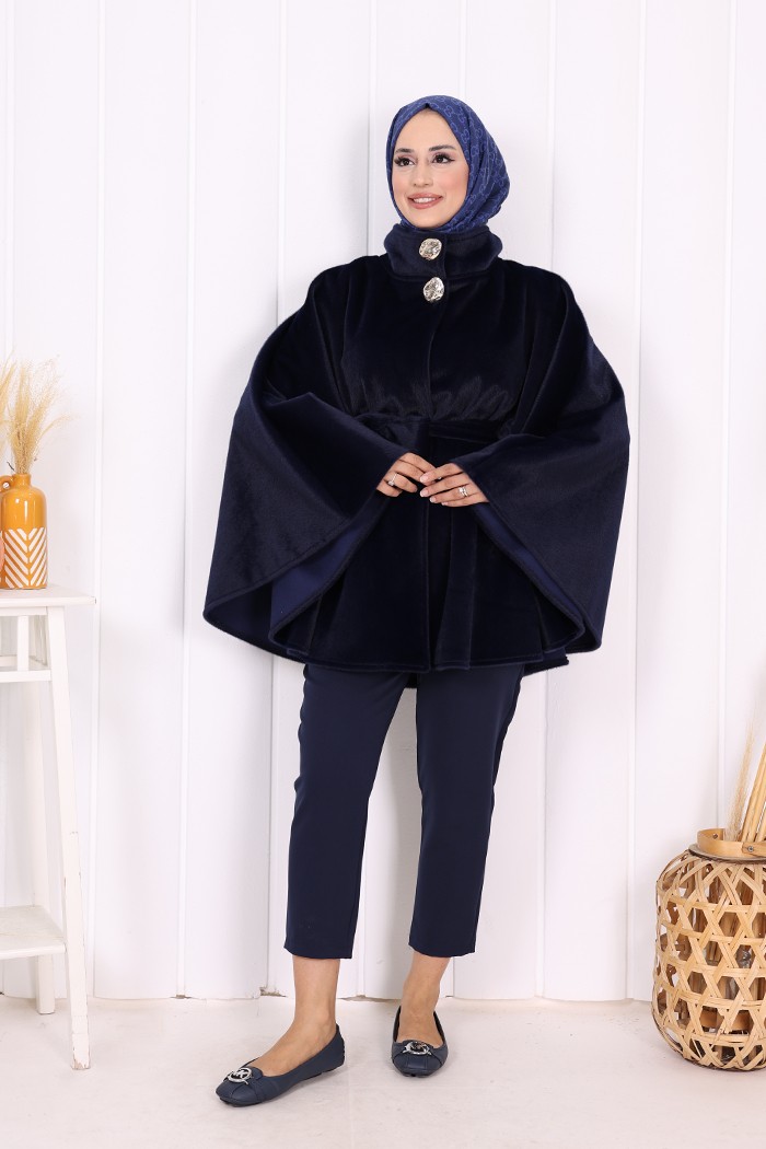 Bym Fashion Düğme Detaylı Panço 70060 Lacivert görsel 8