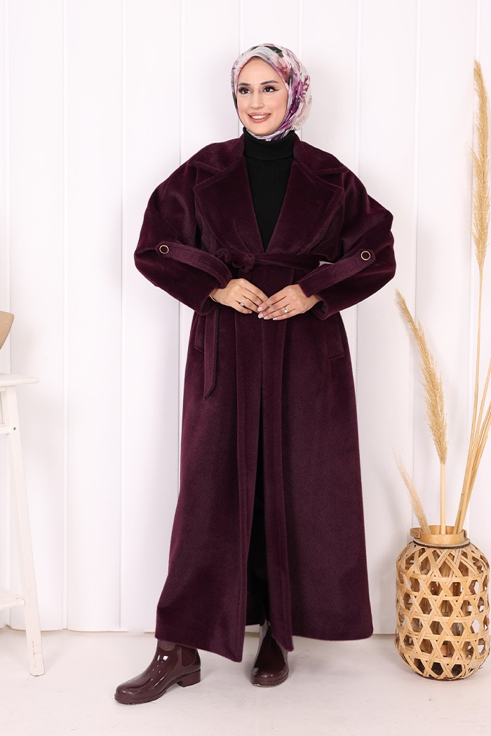 Bym Fashion Kuşaklı Kaban 70058 Mor görsel 6
