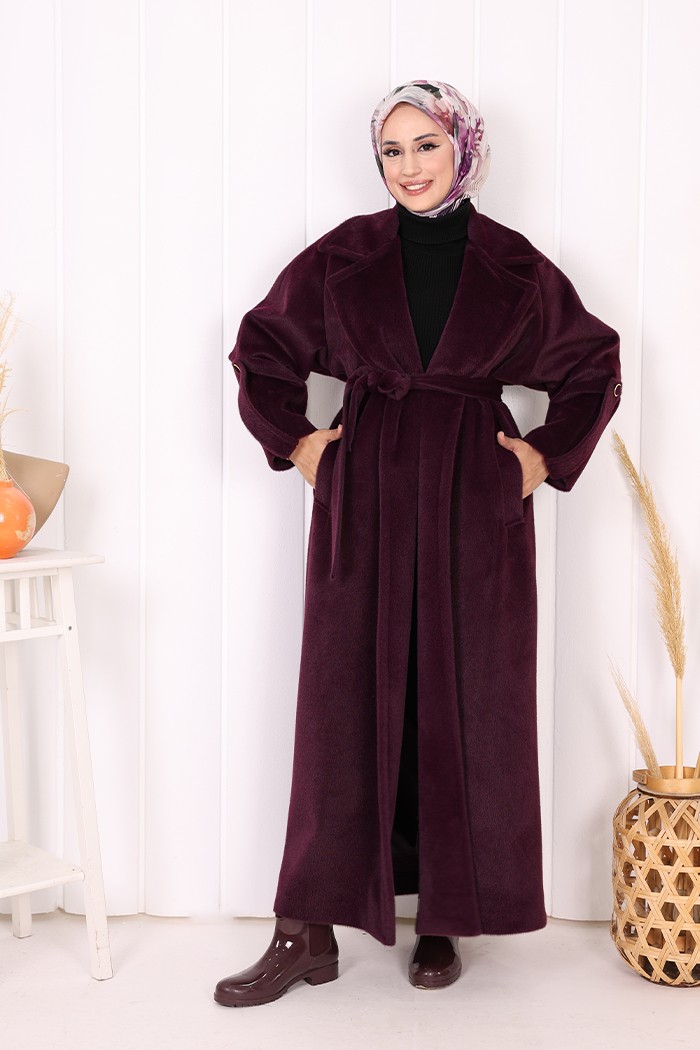 Bym Fashion Kuşaklı Kaban 70058 Mor görsel 7