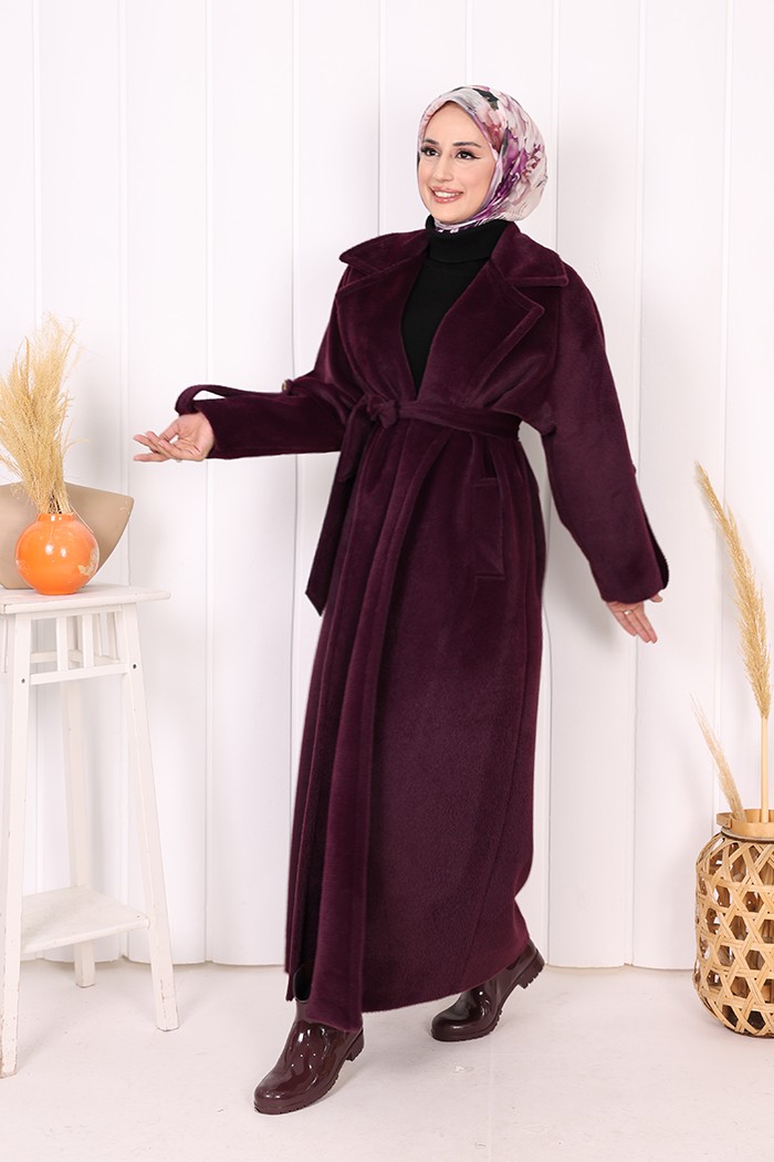 Bym Fashion Kuşaklı Kaban 70058 Mor görsel 8