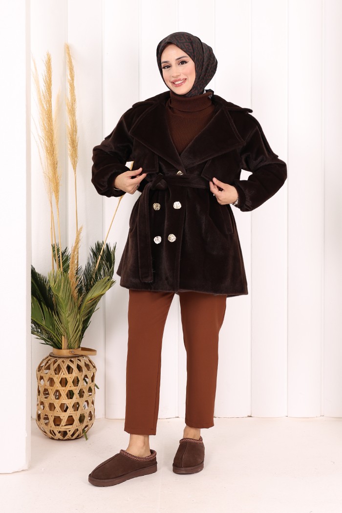 Bym Fashion Düğmeli Kaban 70059 Kahverengi görsel 7