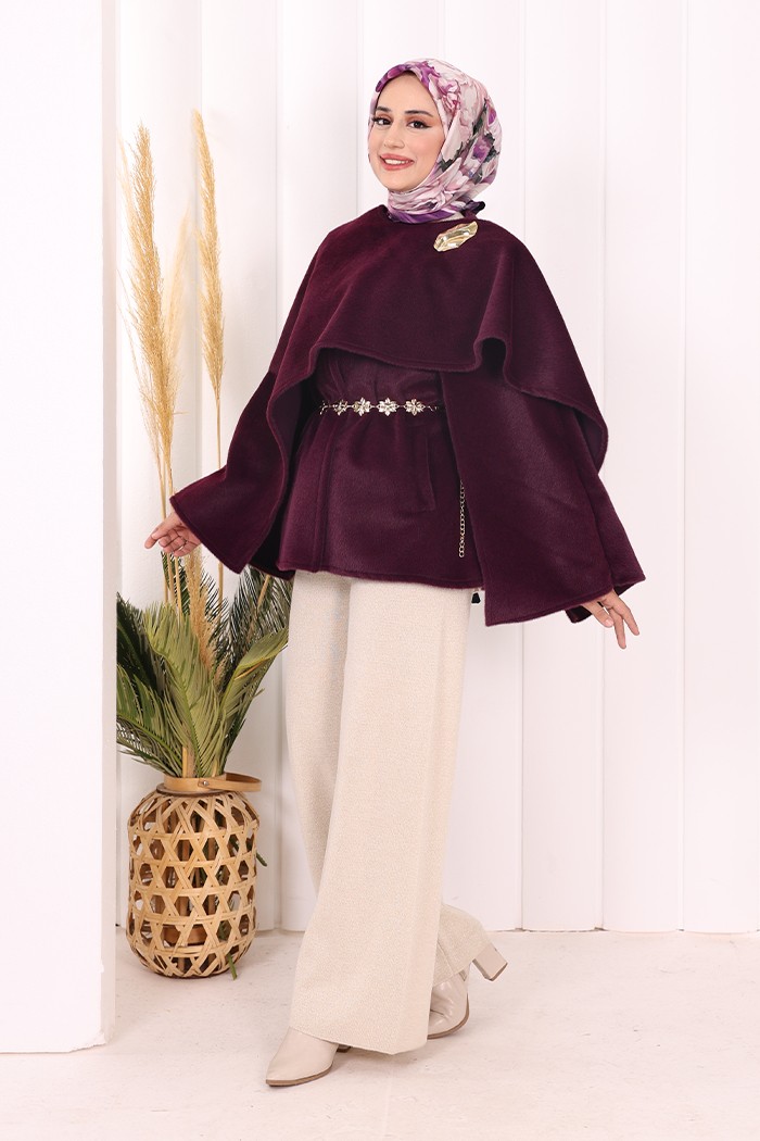 Bym Fashion Atkı Detay Panço 70061 Mor görsel 3