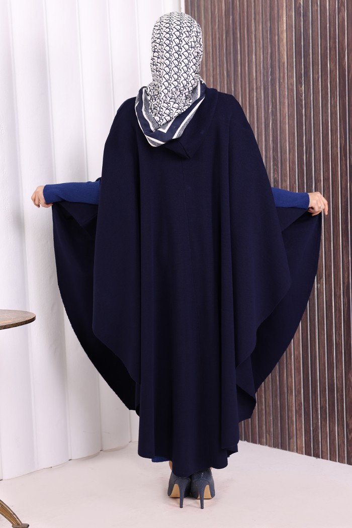Bym Fashion Düğmeli Kapşonlu Triko Panço 18342 Kahverengi görsel 5