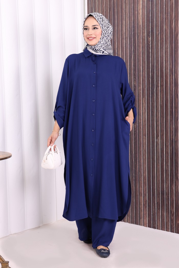 Bym Fashion Düğmeli İkili Takım 6057 Ekru