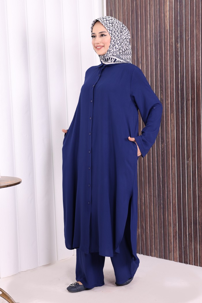 Bym Fashion Düğmeli İkili Takım 6057 Ekru görsel 4