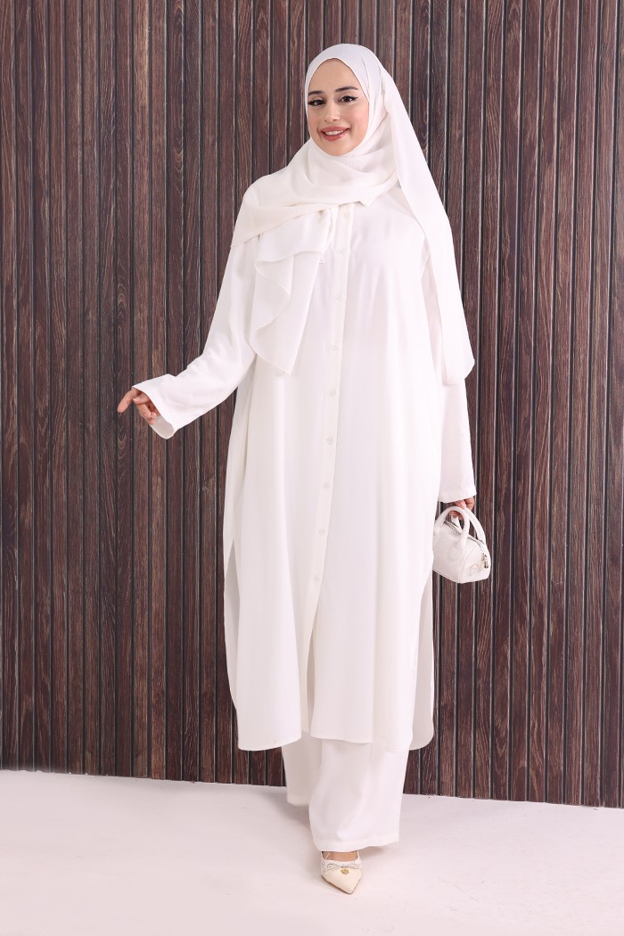 Bym Fashion Düğmeli İkili Takım 6057 Ekru görsel 6