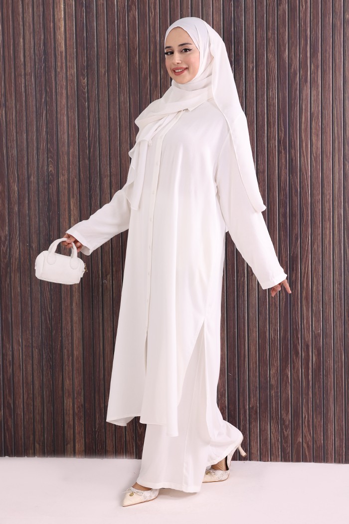 Bym Fashion Düğmeli İkili Takım 6057 Ekru görsel 8