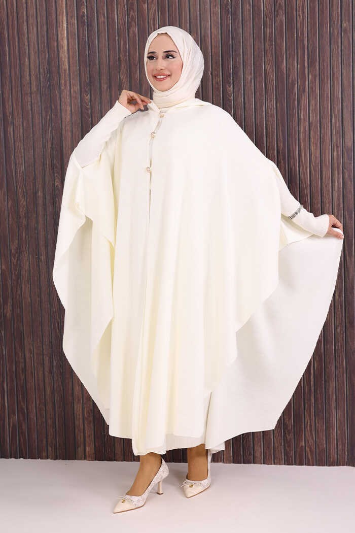 Bym Fashion Düğmeli Kapşonlu Triko Panço 18342 Kahverengi