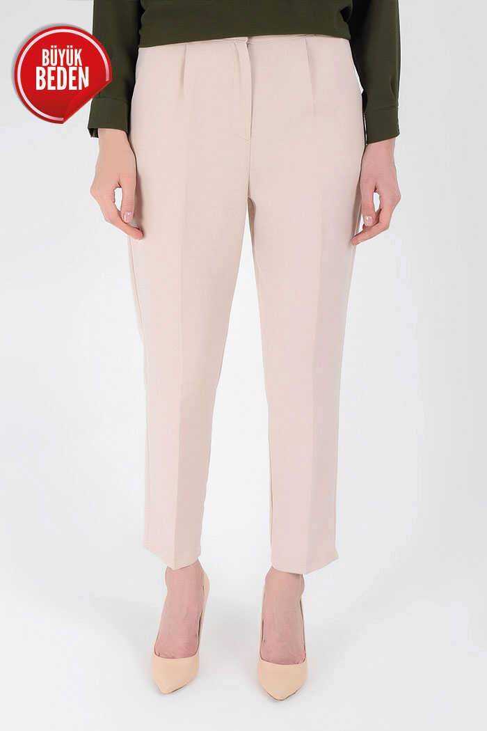 Bym Fashion Büyük Beden Fermuarlı Cep Detaylı Kalem Pantolon 0201-1 Taş görsel 3