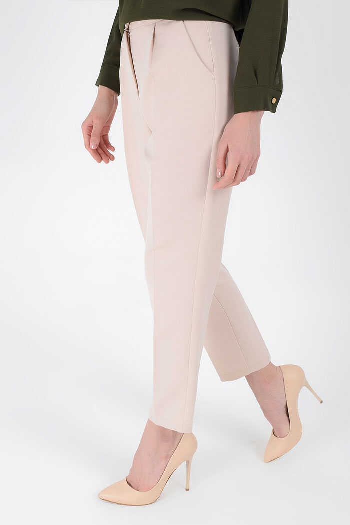 Bym Fashion Büyük Beden Fermuarlı Cep Detaylı Kalem Pantolon 0201-1 Taş görsel 4