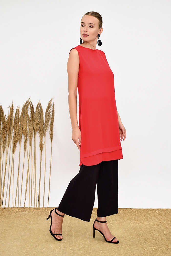 Bym Fashion Kat Görünüm Sıfır Kol İçlik Tunik 2340 Kırmızı görsel 4