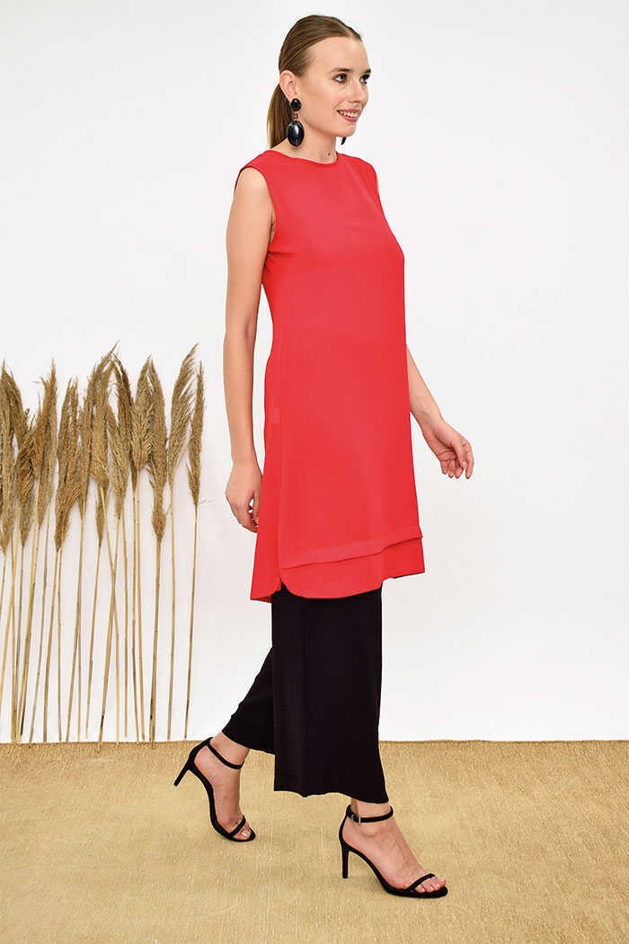 Bym Fashion Kat Görünüm Sıfır Kol İçlik Tunik 2340 Kırmızı görsel 5