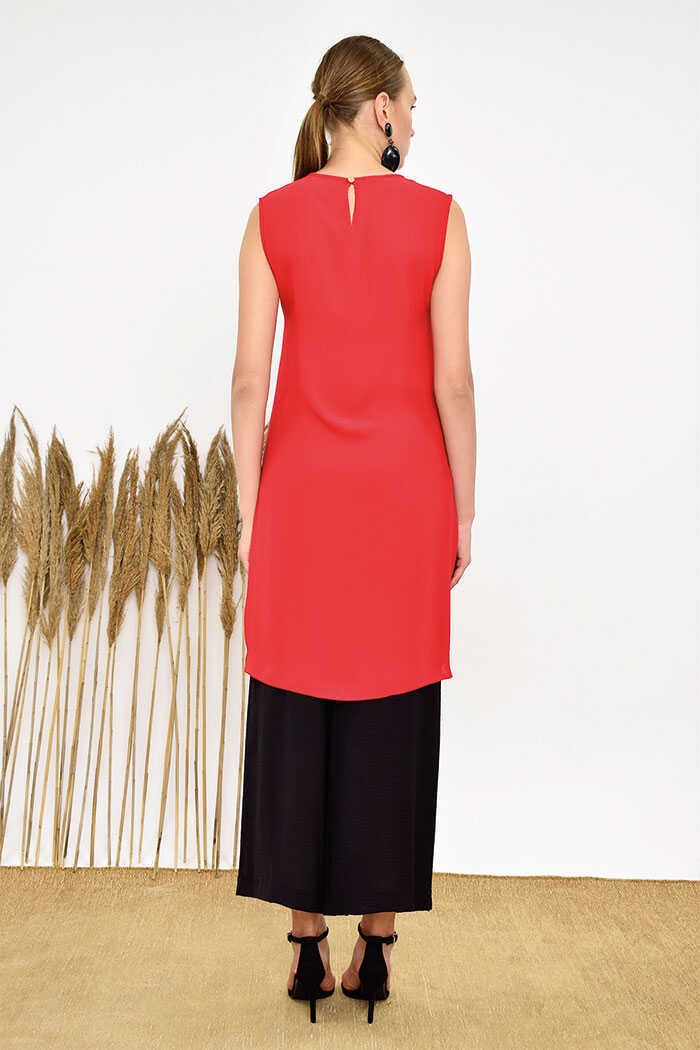Bym Fashion Kat Görünüm Sıfır Kol İçlik Tunik 2340 Kırmızı görsel 7