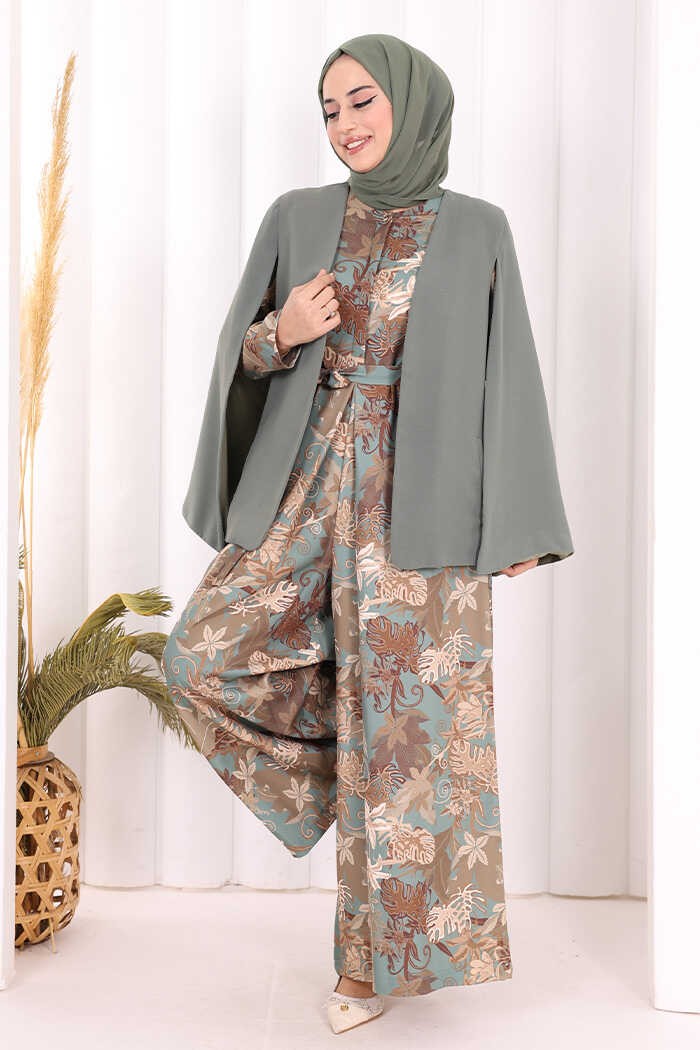 Bym Fashion Pelerin Kol Görünümlü Düz Astarlı Ceket 7666 Mint görsel 5