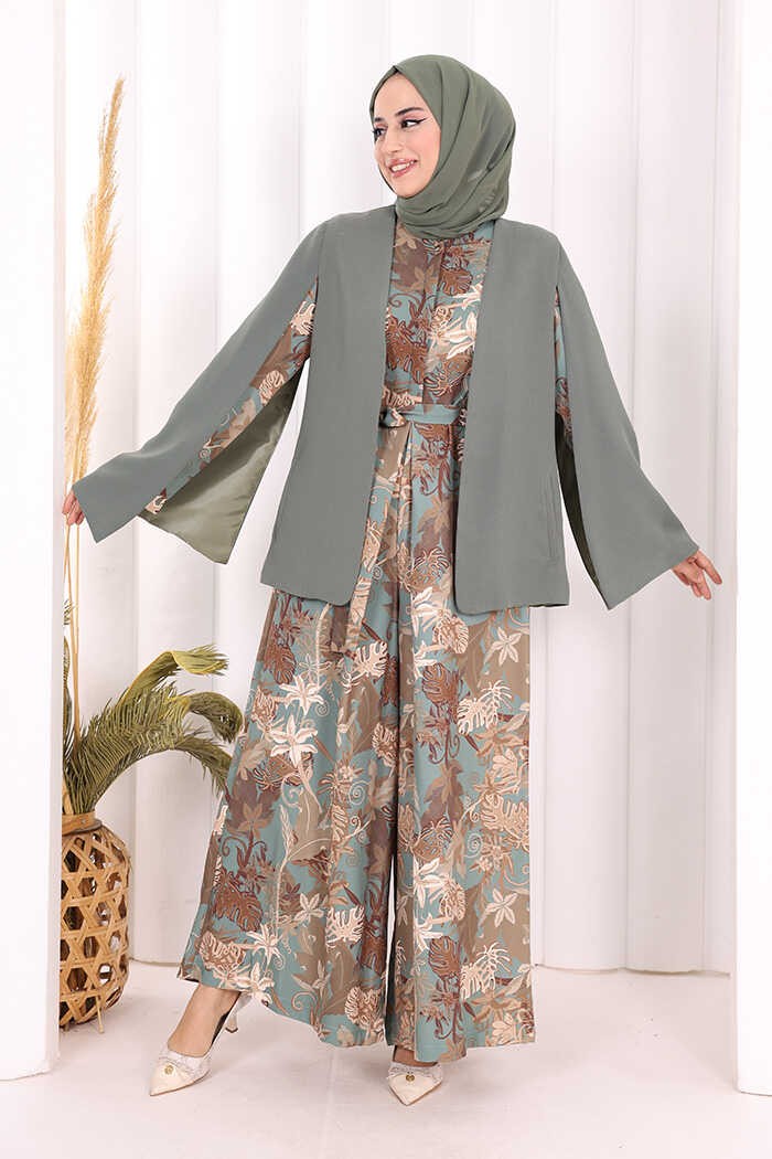 Bym Fashion Pelerin Kol Görünümlü Düz Astarlı Ceket 7666 Mint görsel 6