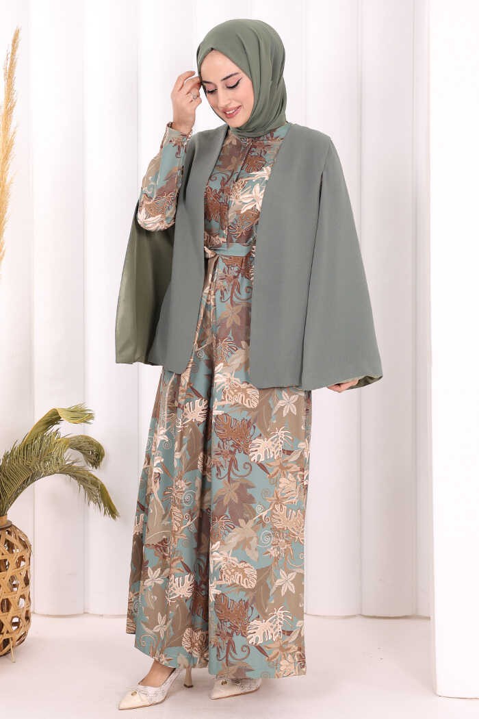 Bym Fashion Pelerin Kol Görünümlü Düz Astarlı Ceket 7666 Mint görsel 7