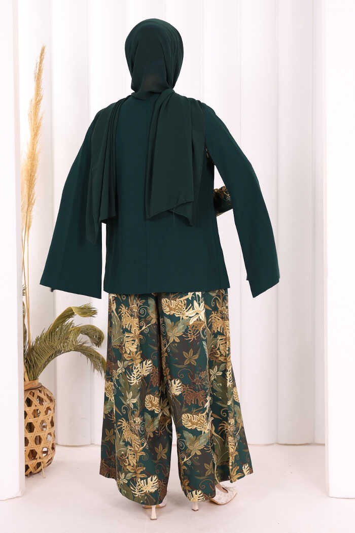 Bym Fashion Pelerin Kol Görünümlü Düz Astarlı Ceket 7666 Zümrüt görsel 8