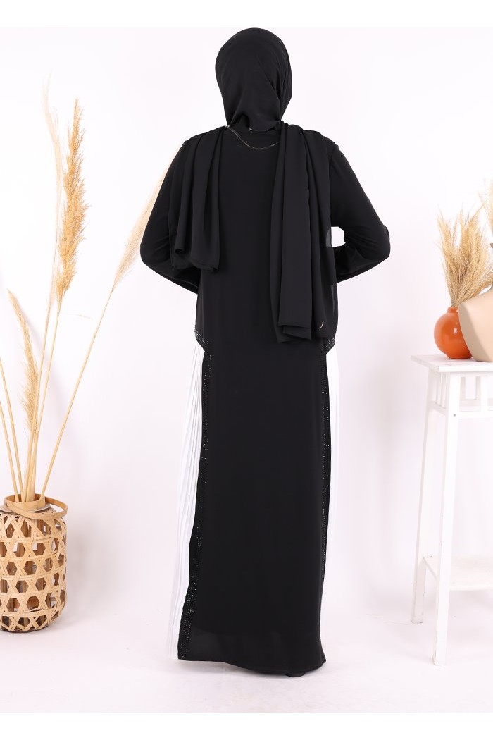 Bym Fashion Pilise Taş Detay Fermuarlı Ferace 7892 Ekru görsel 8