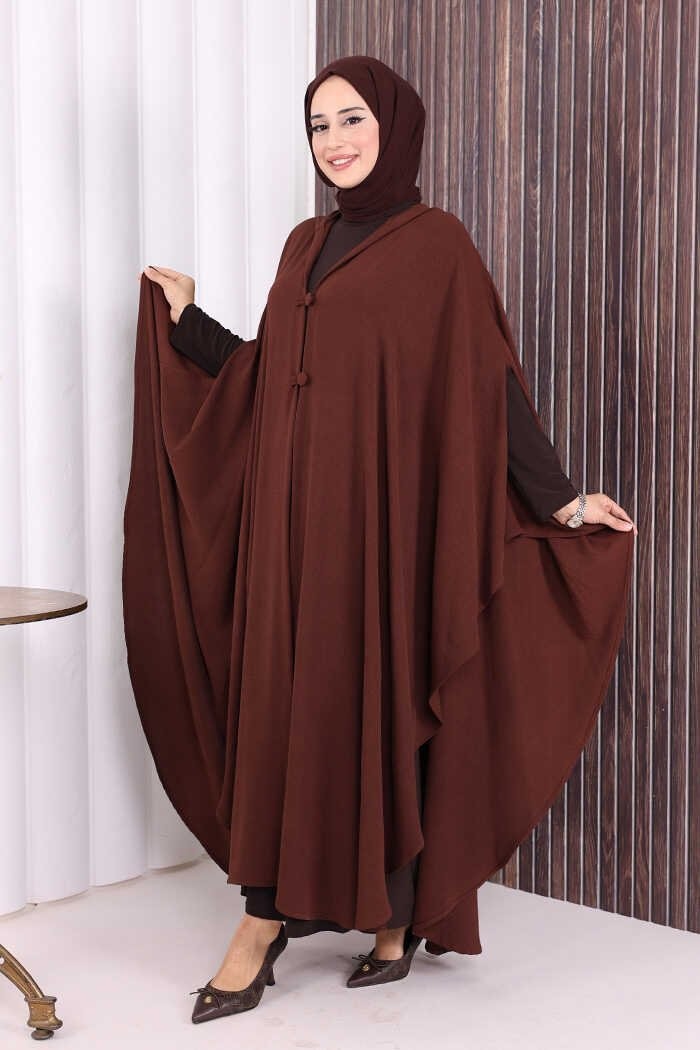 Bym Fashion Kapüşonlu Ayrobin Pelerin 70021 Lacivert görsel 7