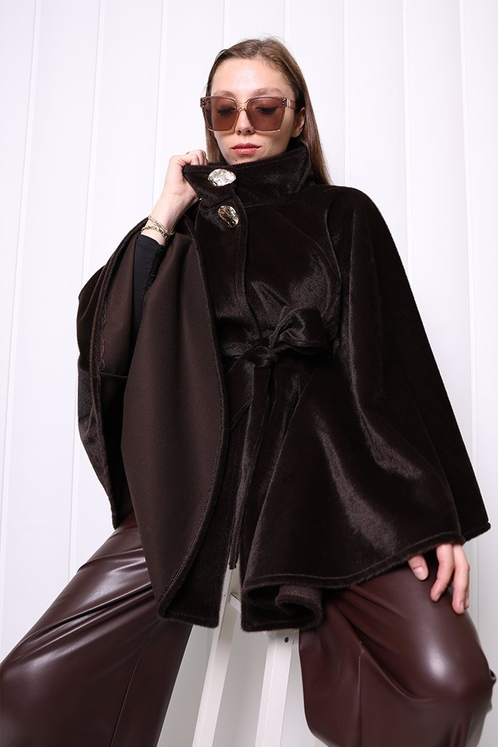 Bym Fashion Düğme Detaylı Panço 70060 Lacivert görsel 7