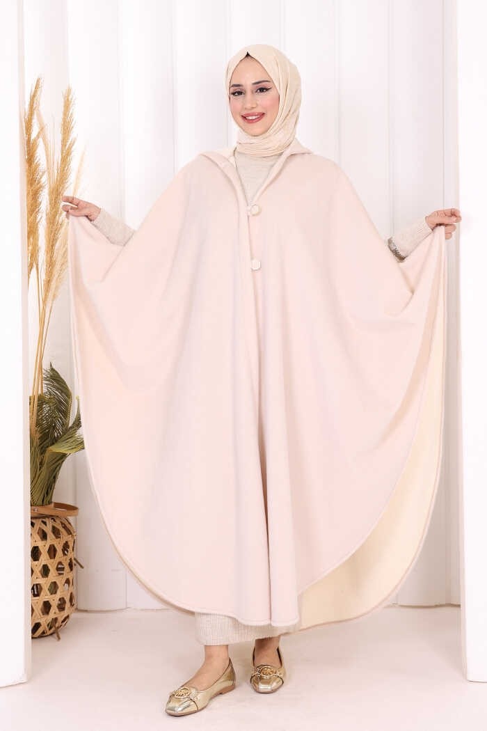 Bym Fashion Foks Kumaş Kapşonlu Panço 70130 Siyah