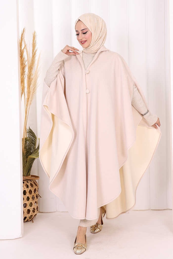 Bym Fashion Foks Kumaş Kapşonlu Panço 70130 Siyah görsel 2