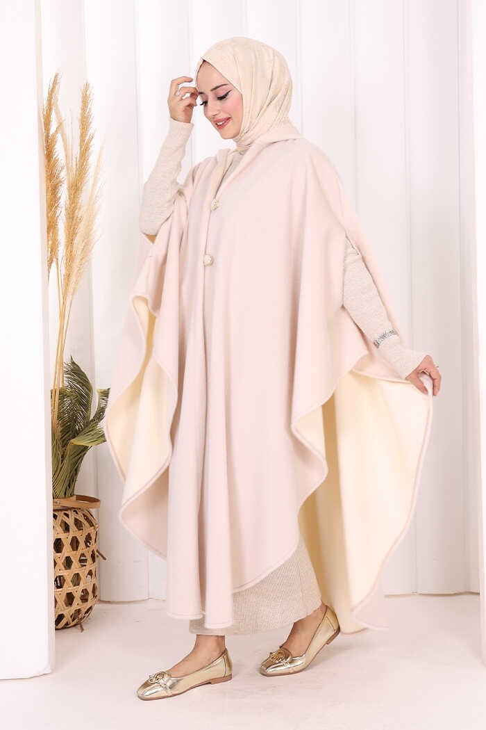 Bym Fashion Foks Kumaş Kapşonlu Panço 70130 Siyah görsel 3