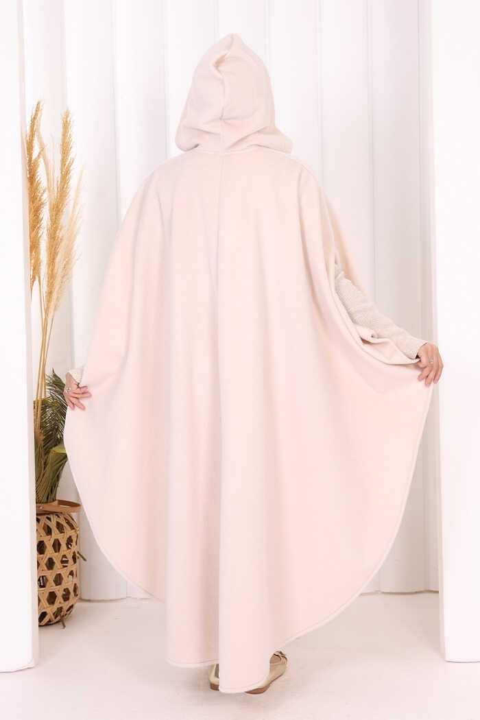 Bym Fashion Foks Kumaş Kapşonlu Panço 70130 Siyah görsel 4