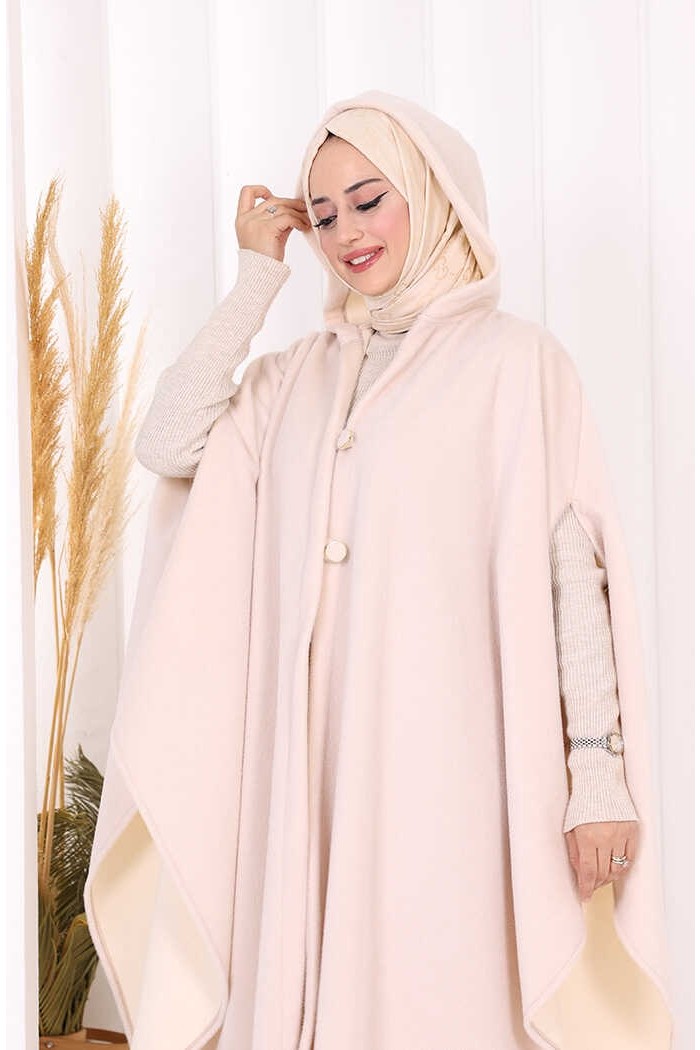 Bym Fashion Foks Kumaş Kapşonlu Panço 70130 Siyah görsel 5