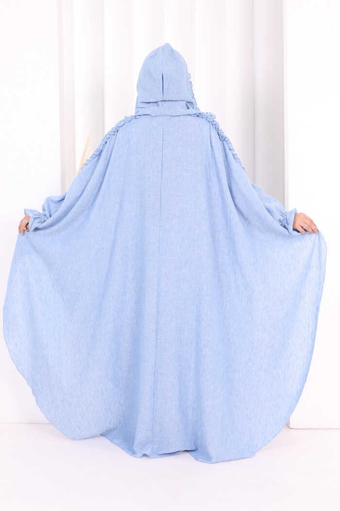 Bym Fashion Keten Pelerinli Elbise Abaya Takım 8021 Açık Gri görsel 5