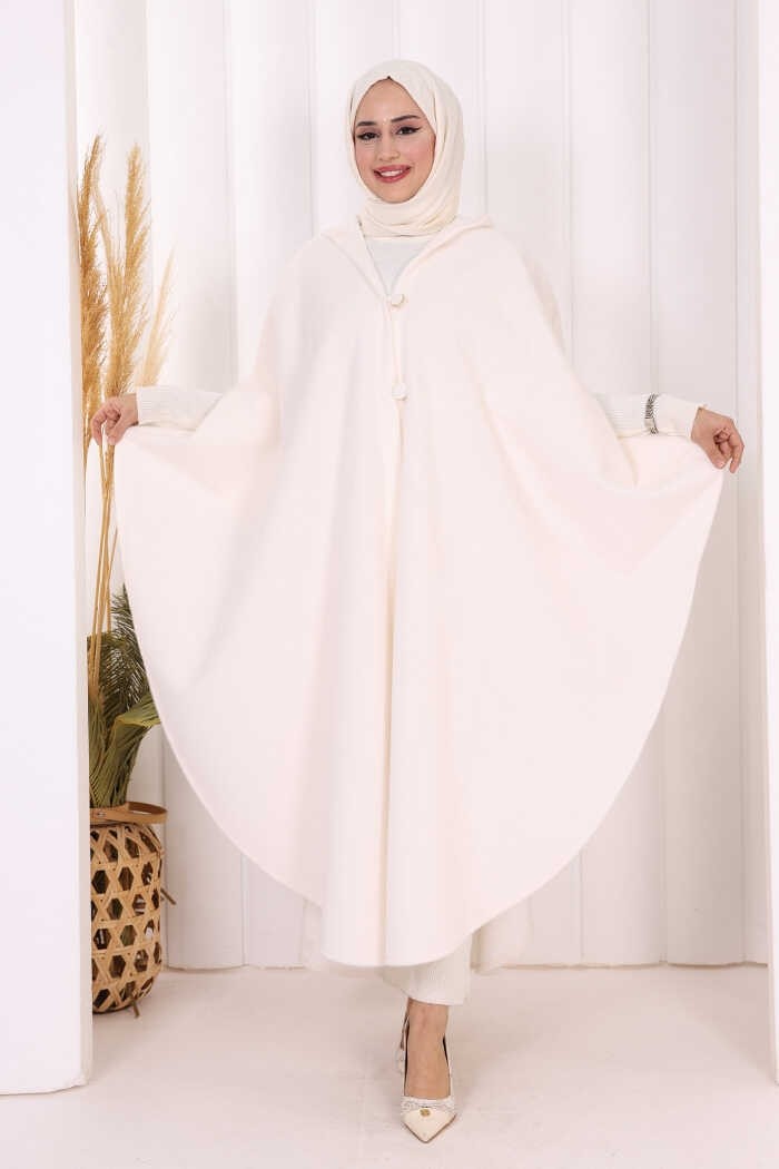 Bym Fashion Foks Kumaş Kapşonlu Panço 70130 Siyah görsel 6