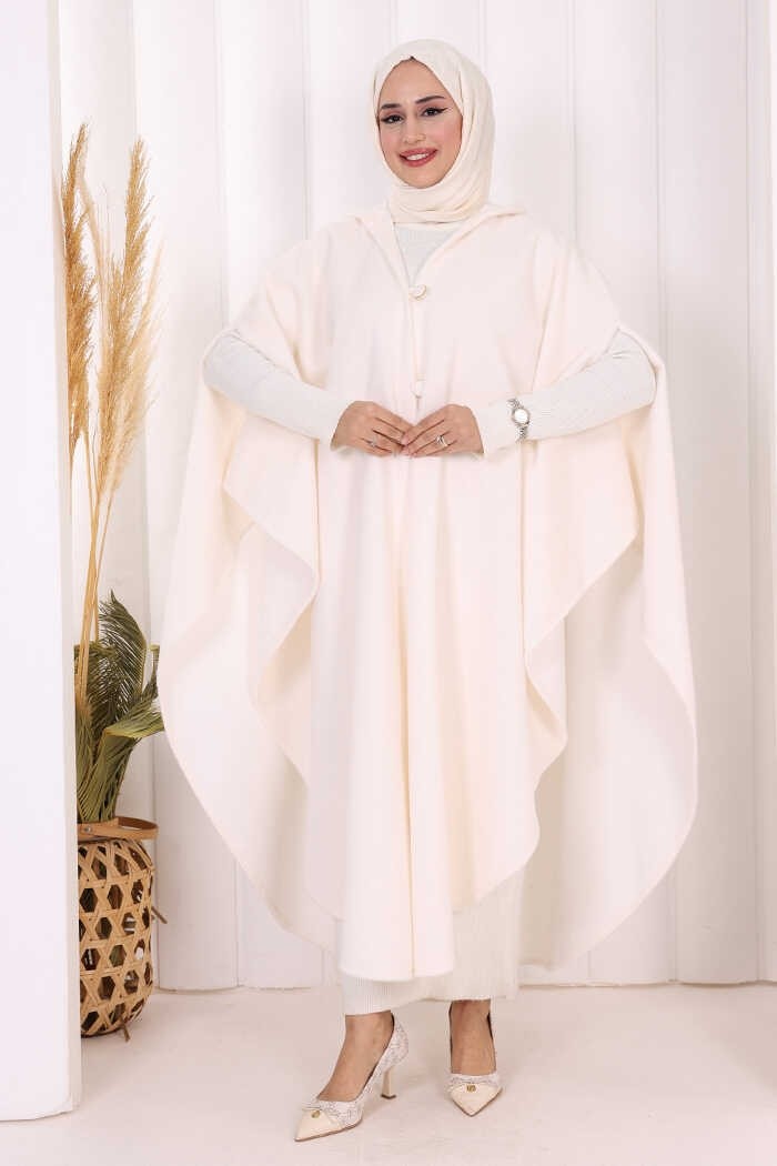 Bym Fashion Foks Kumaş Kapşonlu Panço 70130 Siyah görsel 7